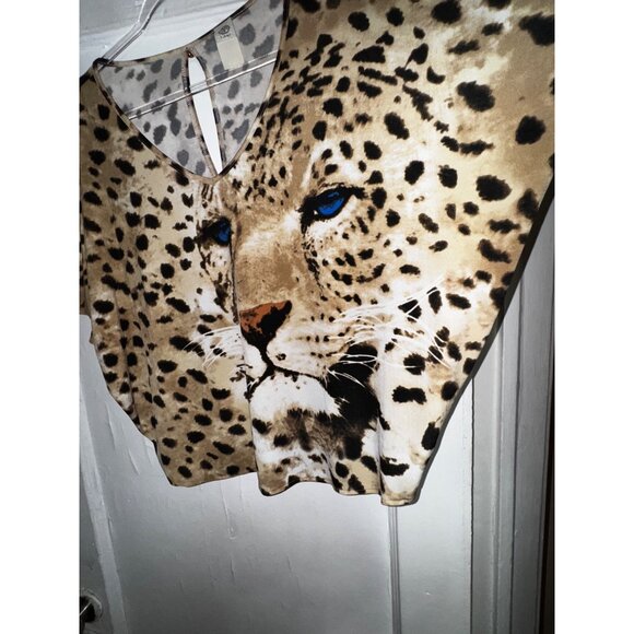 Wild Cheetah Print V-Neck Top With Dramatic Sleeves Medium Sexy 80's Club‎ Sexy - Picture 5 of 7